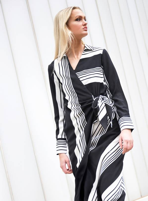 For All the Love Stripe Printed Tie Wrap Midi Dress 14